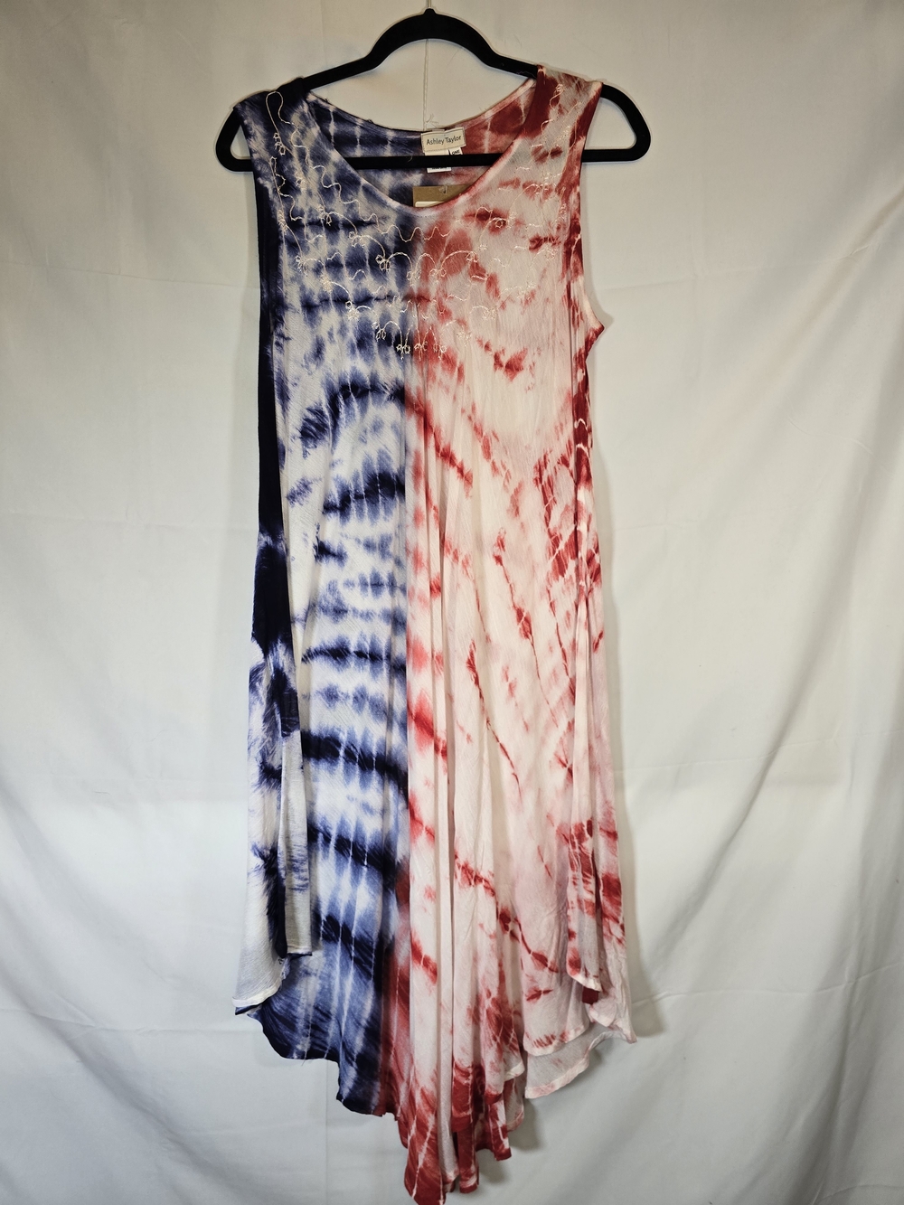 Red & Blue Tie-Dye Sleeveless Maxi Coverup Dress